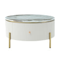 Modern Round Coffee Table With 2 Large Drawers Storage Accent Table 31.5'' Off White Mdf