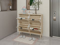 Natural Rattan 4 Door Shoe Rack, Freestanding Modern Shoe Storage Cabinet, For Entryway Natural Particle Board