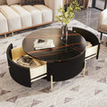 Modern Round Coffee Table With 2 Large Drawers Storage Accent Table 31.5'' Black Mdf