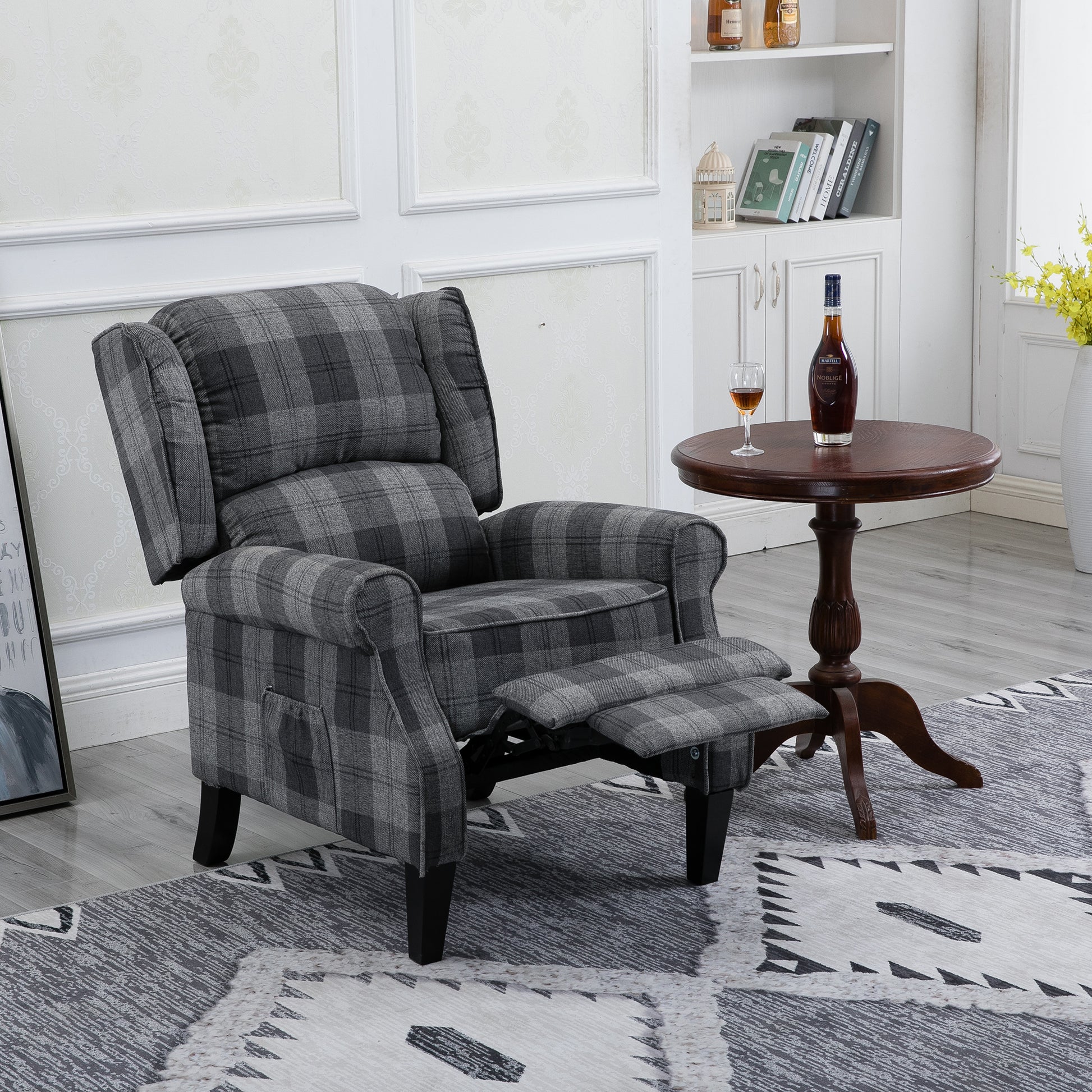 Vintage Armchair Sofa Comfortable Upholstered Leisure Chair Recliner Chair For Living Room Grey Check Grey Fabric 1 Seat