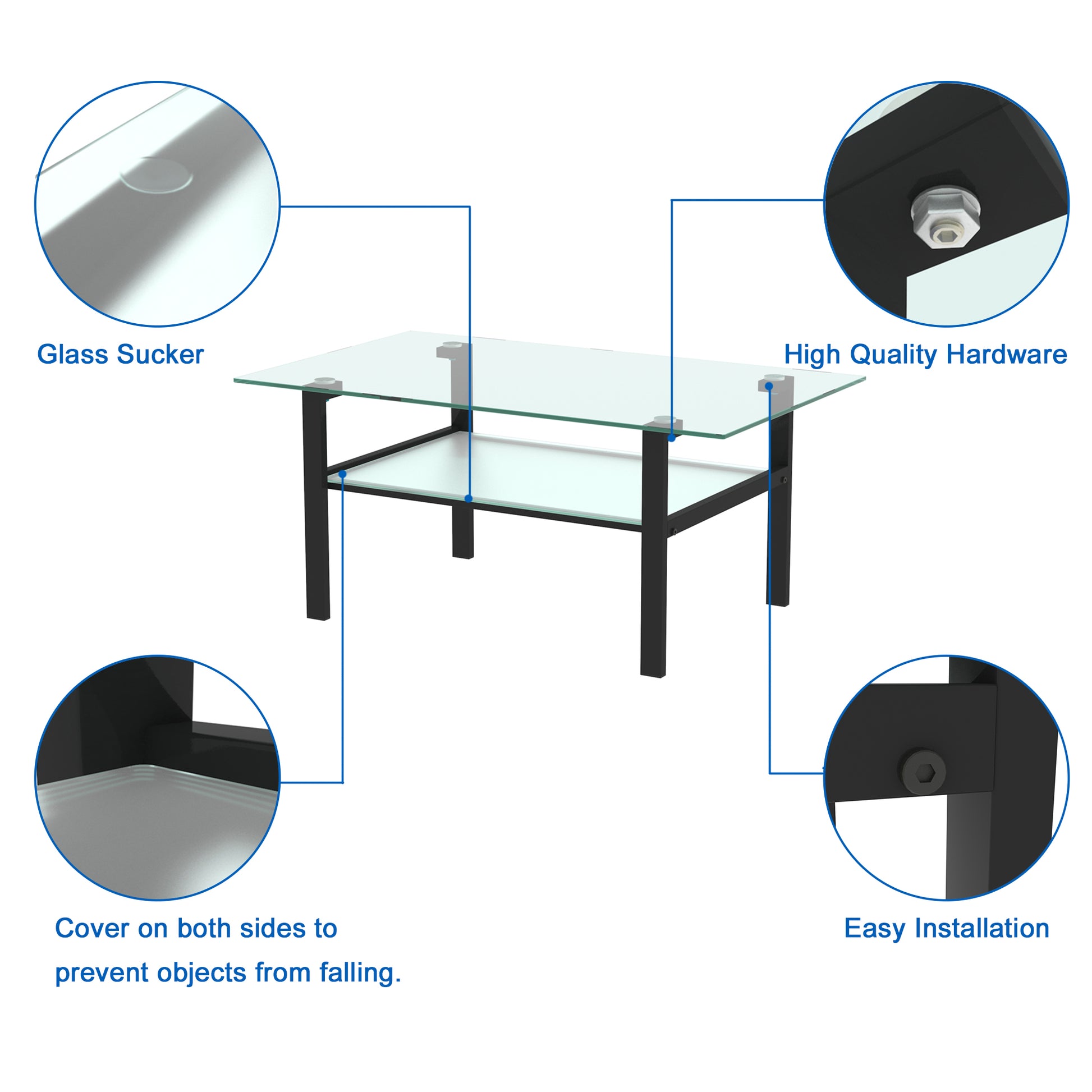 Transparent Glass Black Coffee Table, Modern Simple, Living Room Coffee Table, Side Center Table Black Glass