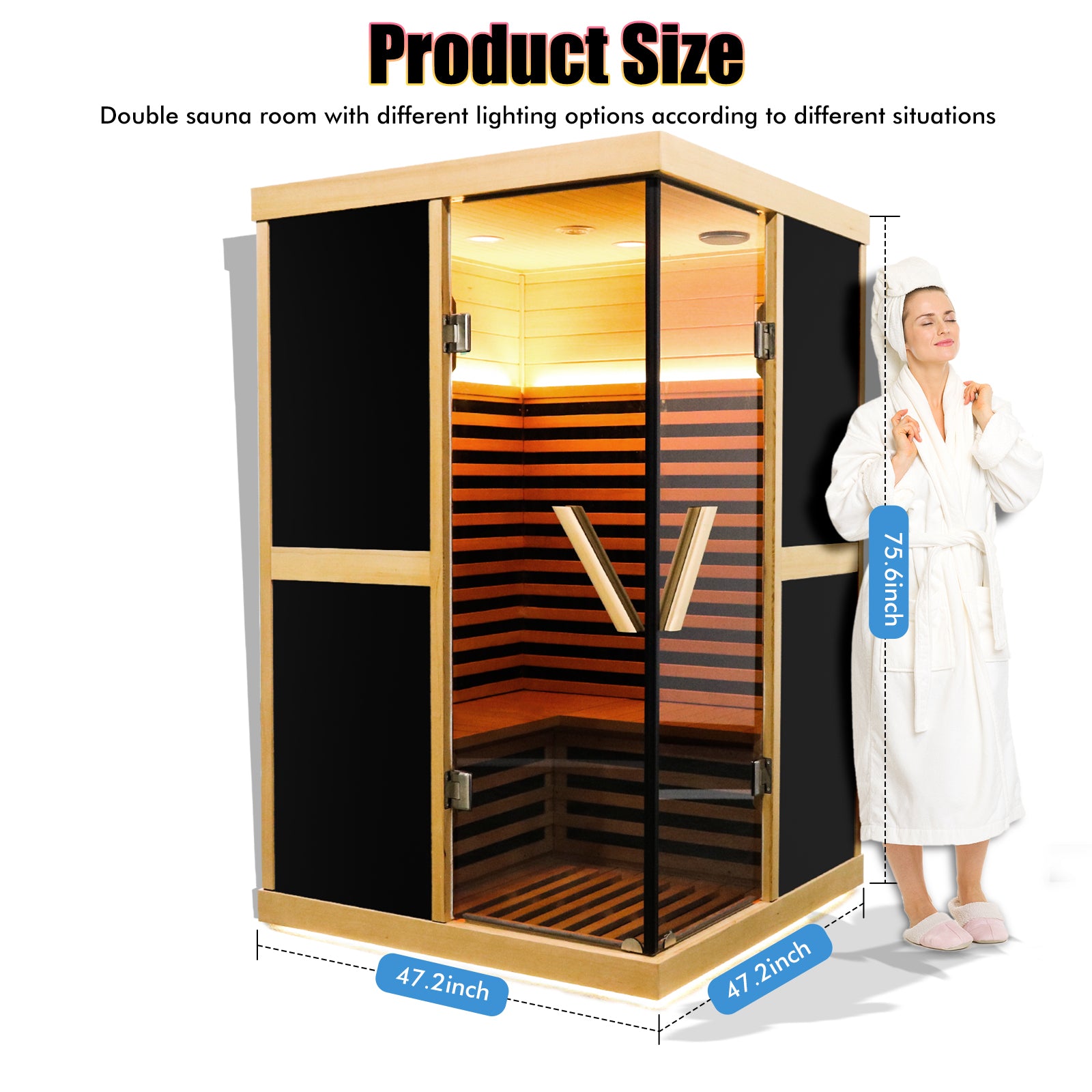 Double Person V Shaped Far Infrared Sauna Room Natural Bedroom Solid Wood