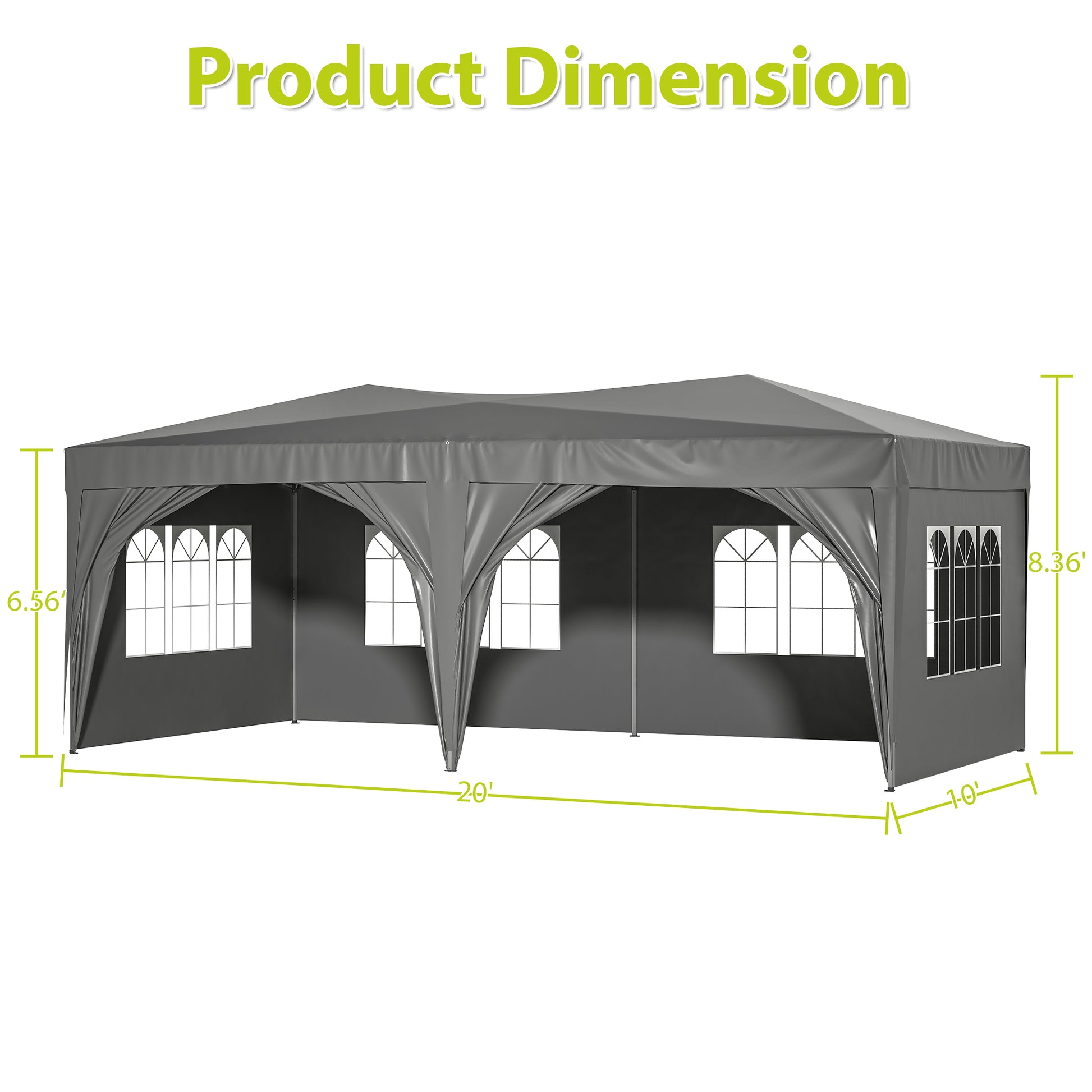 10'X20' Ez Pop Up Canopy Outdoor Portable Party Folding Tent With 6 Removable Sidewalls Carry Bag 6 Pcs Weight Bag Beige Grey Gray Square Screens Included Umbrellas Portable Metal