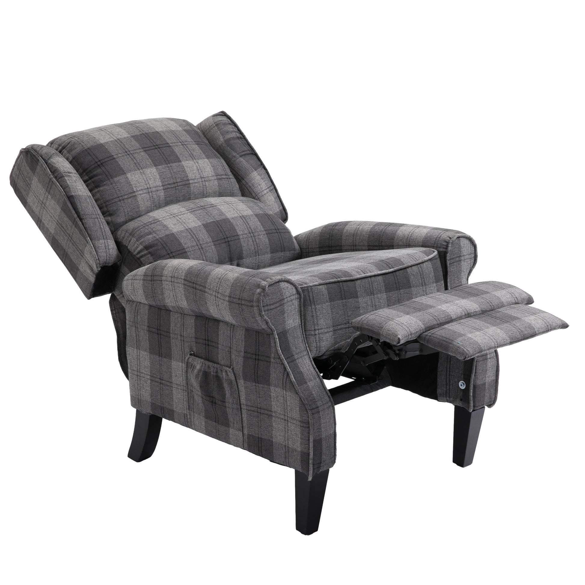 Vintage Armchair Sofa Comfortable Upholstered Leisure Chair Recliner Chair For Living Room Grey Check Grey Fabric 1 Seat