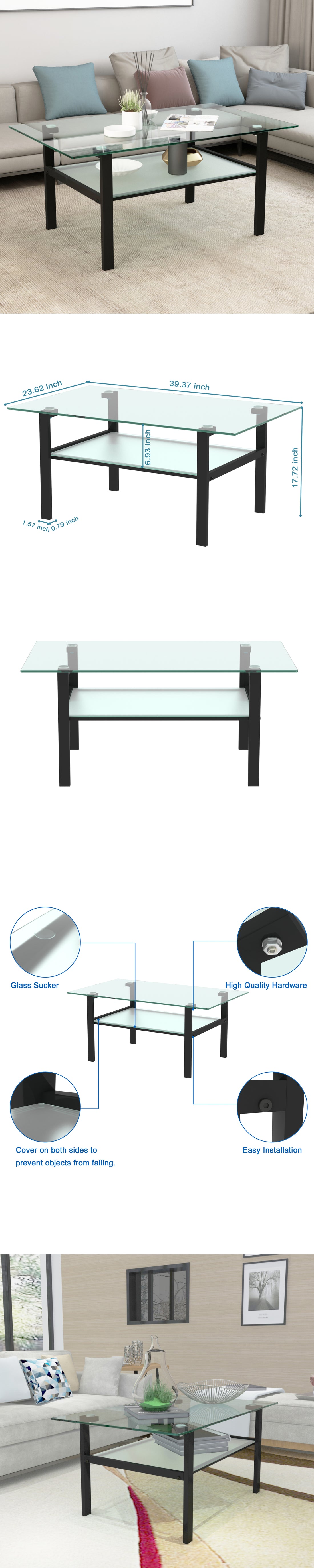 Transparent Glass Black Coffee Table, Modern Simple, Living Room Coffee Table, Side Center Table Black Glass