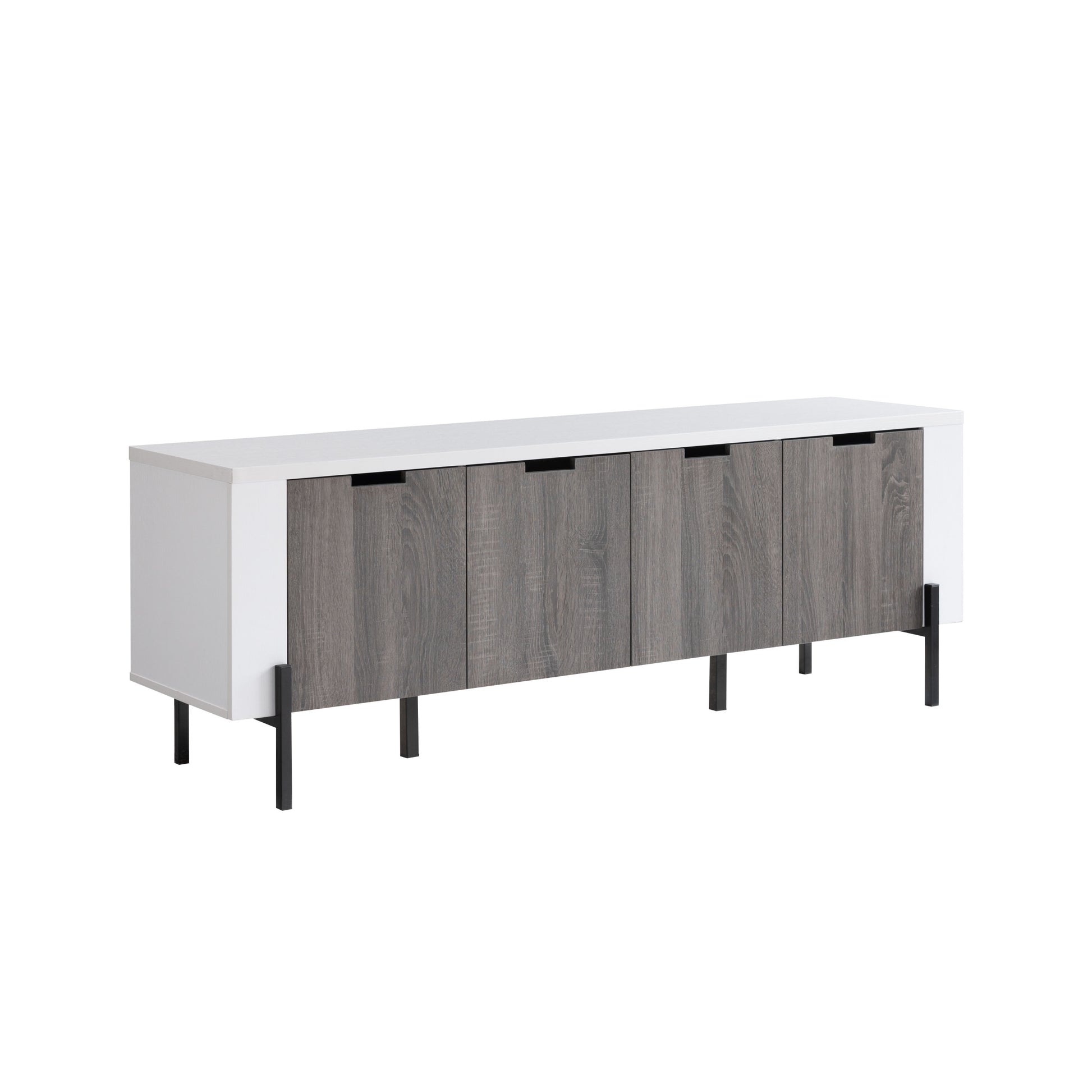 60" Two Toned Tv Stand With Four Cabinet Doors, Storage Cabinet White & Distressed Grey White 50 59 Inches Particle Board