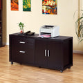 Office File Credenza, Work Office Printer Cabinet With Storage Drawers And File Cabinet, Red Cocoa Espresso Particle Board