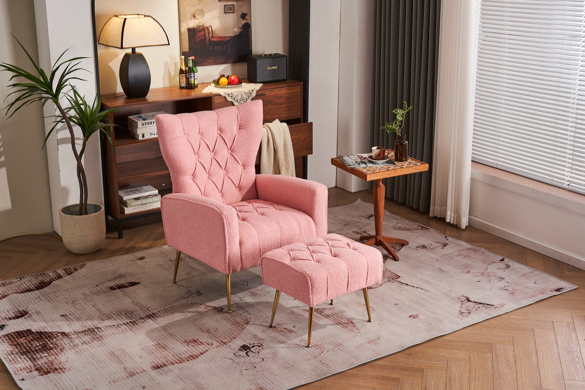 Modern Accent Chair With Ottoman, Comfy Armchair For Living Room, Bedroom, Apartment, Office Pink Pink Primary Living Space Classic Polyester