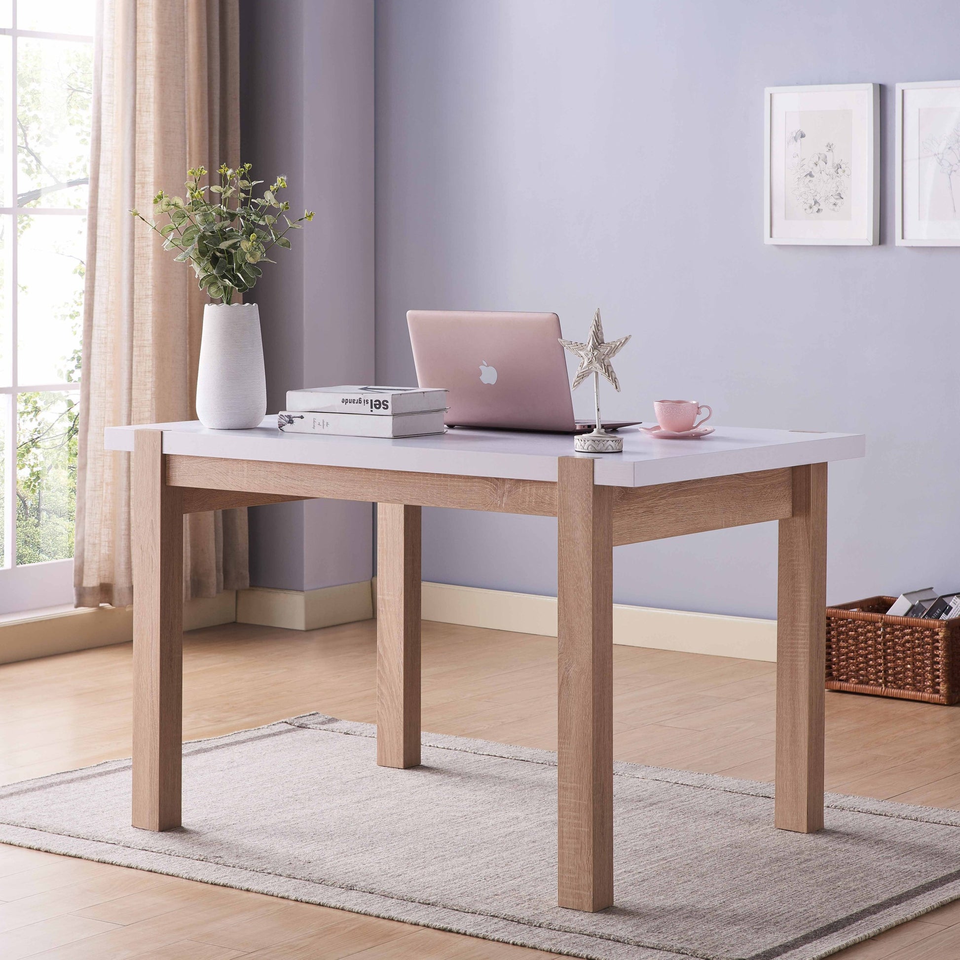 Modern Home White Tabletop Dining Table, White& Weathered White White Particle Board