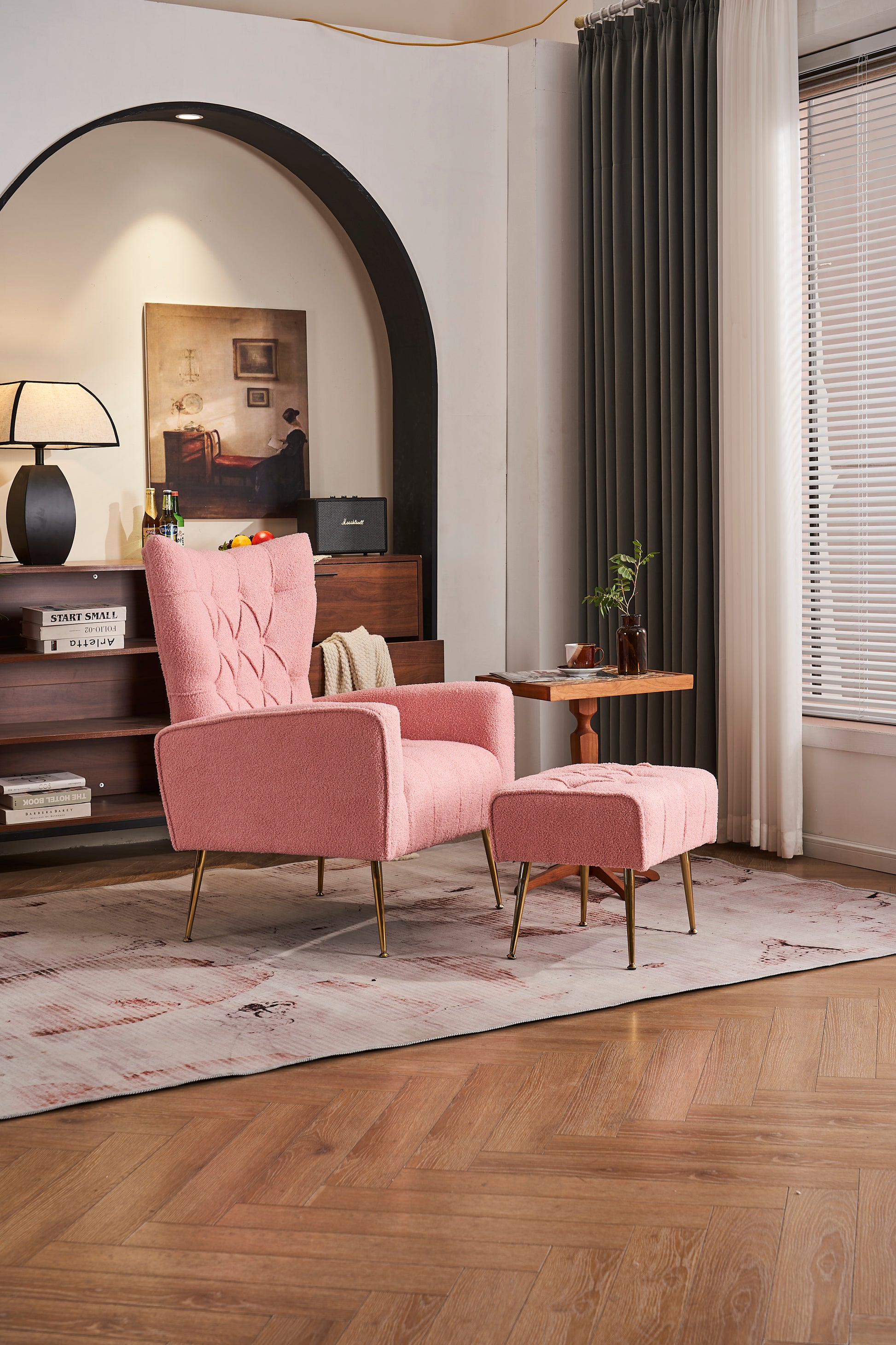 Modern Accent Chair With Ottoman, Comfy Armchair For Living Room, Bedroom, Apartment, Office Pink Pink Primary Living Space Classic Polyester