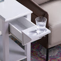White Modern Chairside Table With Two Cup Holders, Display Accent Table White Particle Board