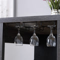 Home Bar Table With Wine Glass Compartment And Three Shelves In Distressed Grey & Black Grey Particle Board
