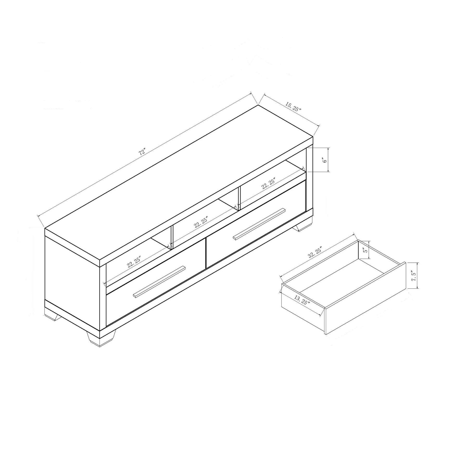 72 Inch Modern White Tv Media Stand, Home Entertainment Center With Open Shelving And Two Drawers White 60 69 Inches Particle Board