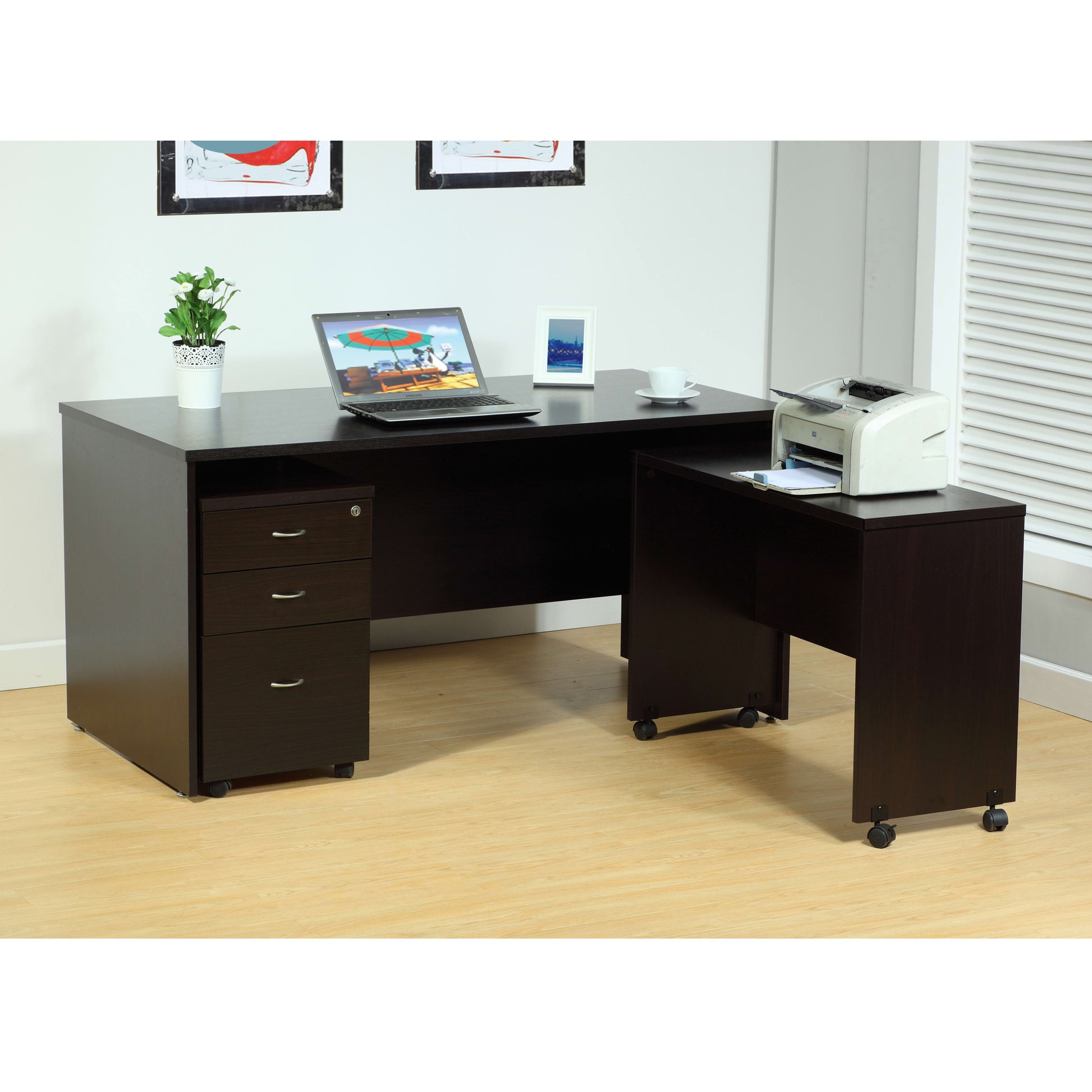 Printer Mobile Stand, Computer Desk, Home Office Desk Red Cocoa Espresso Particle Board