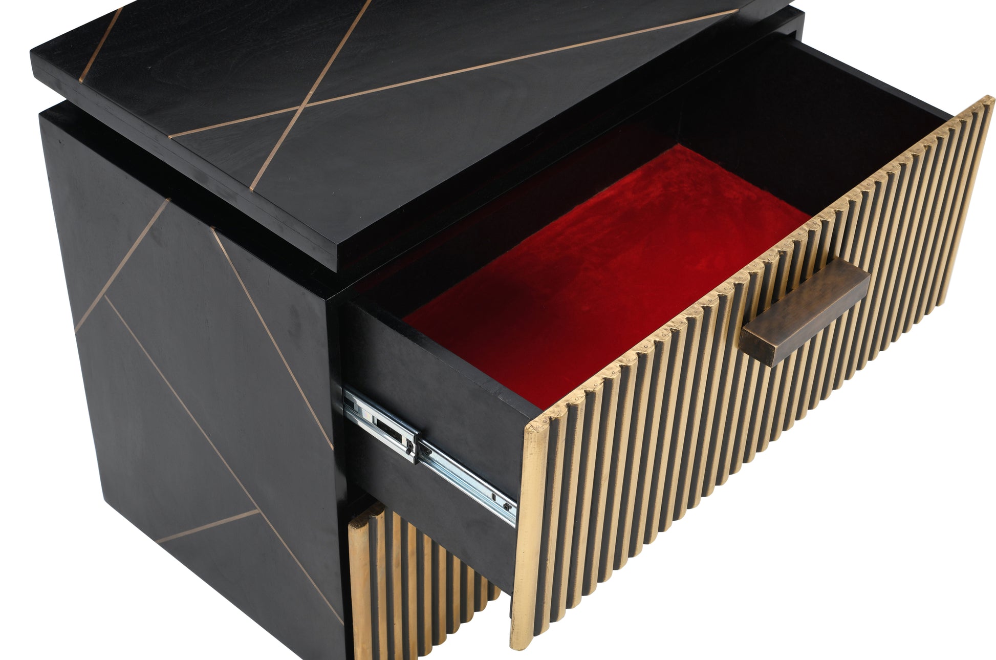 Allure Modern Style 2 Drawer Nightstand Made With Mango Wood And Finished With Brass Metal Black 2 Drawers Bedroom Contemporary,Modern Wood