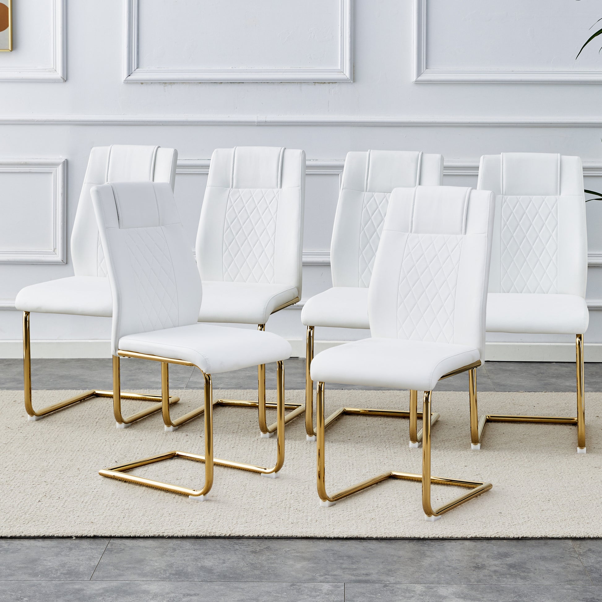 Modern Dining Chairs, Dining Room Chairs, And Golden Leg Cushioned Chairs Made Of Artificial Leather, Suitable For Kitchens, Living Rooms, Bedrooms, And Offices. Set Of 6 Pieces White Pu C 001 White Pu