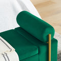 Elegant Upholstered Velvet Storage Bench With Cylindrical Arms And Iron Legs For Hallway Living Room Bedroom, Green Green Foam