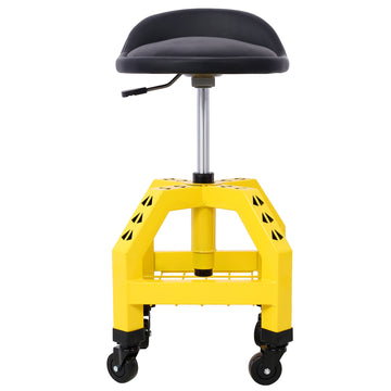 Pneumatic 360 Degree Swivel Stool, Mechanics Rolling Creeper Seat, Heavy Duty Rolling Mechanics Stool, Shop Stool With Casters Yellow Yellow Steel