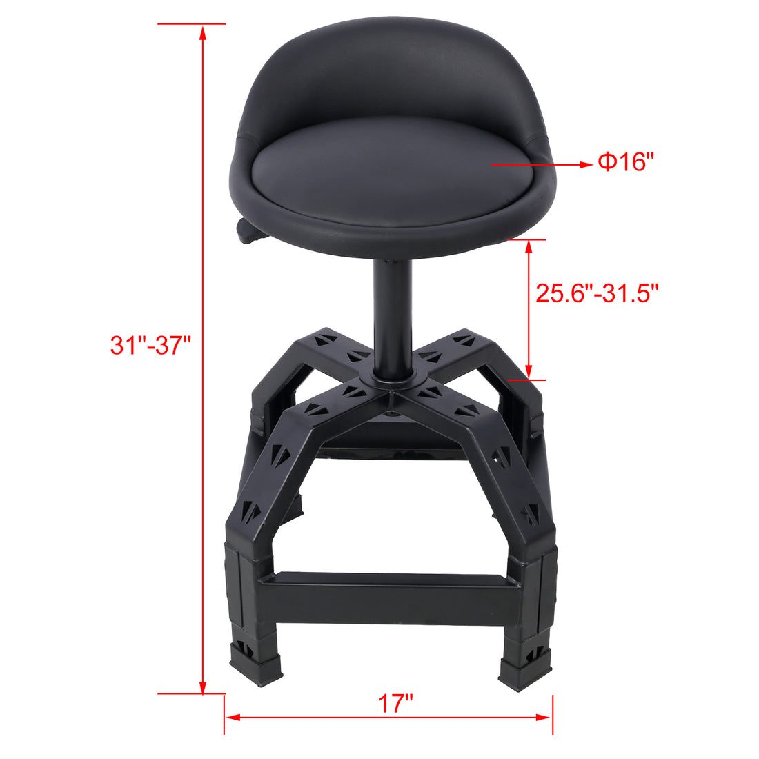 Pneumatic 360 Degree Swivel Stool, Mechanics Rolling Creeper Seat, Heavy Duty Mechanics Stool,Black Black Steel