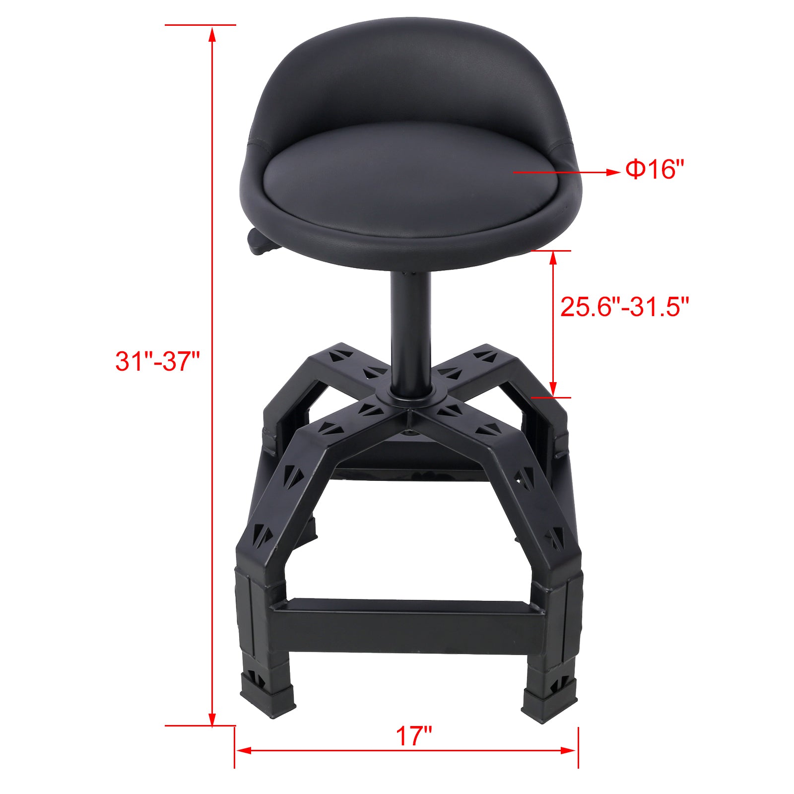 Pneumatic 360 Degree Swivel Stool, Mechanics Rolling Creeper Seat, Heavy Duty Mechanics Stool,Black Black Steel