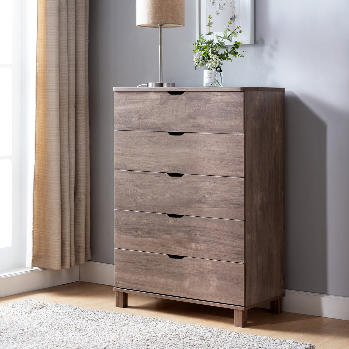 5 Drawers Chest Dresser In Hazelnut Caramel Particle Board