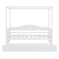 Twin Size Canopy Day Bed With Twin Size Trundle, White White Solid Wood Mdf