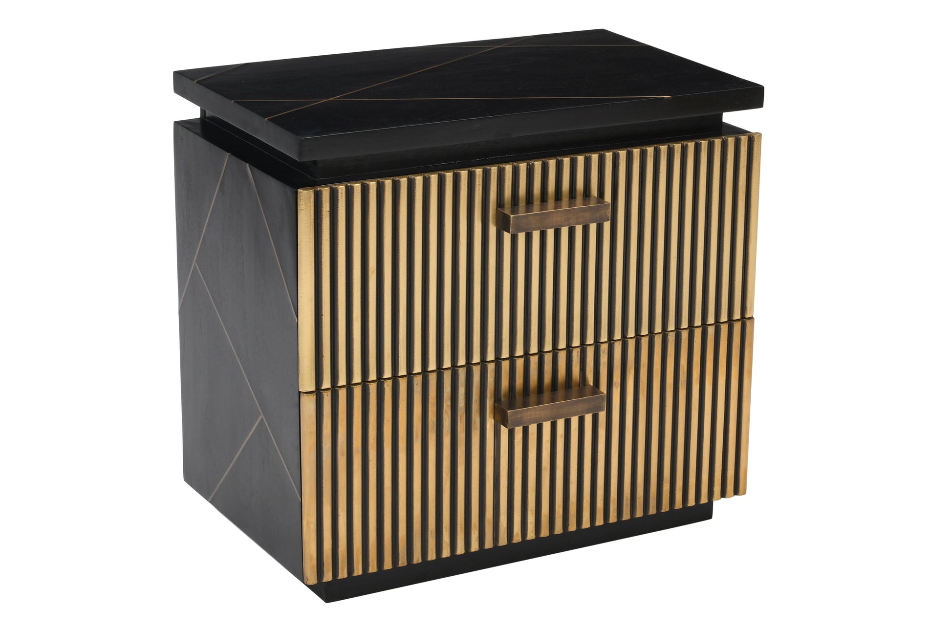 Allure Modern Style 2 Drawer Nightstand Made With Mango Wood And Finished With Brass Metal Black 2 Drawers Bedroom Contemporary,Modern Wood