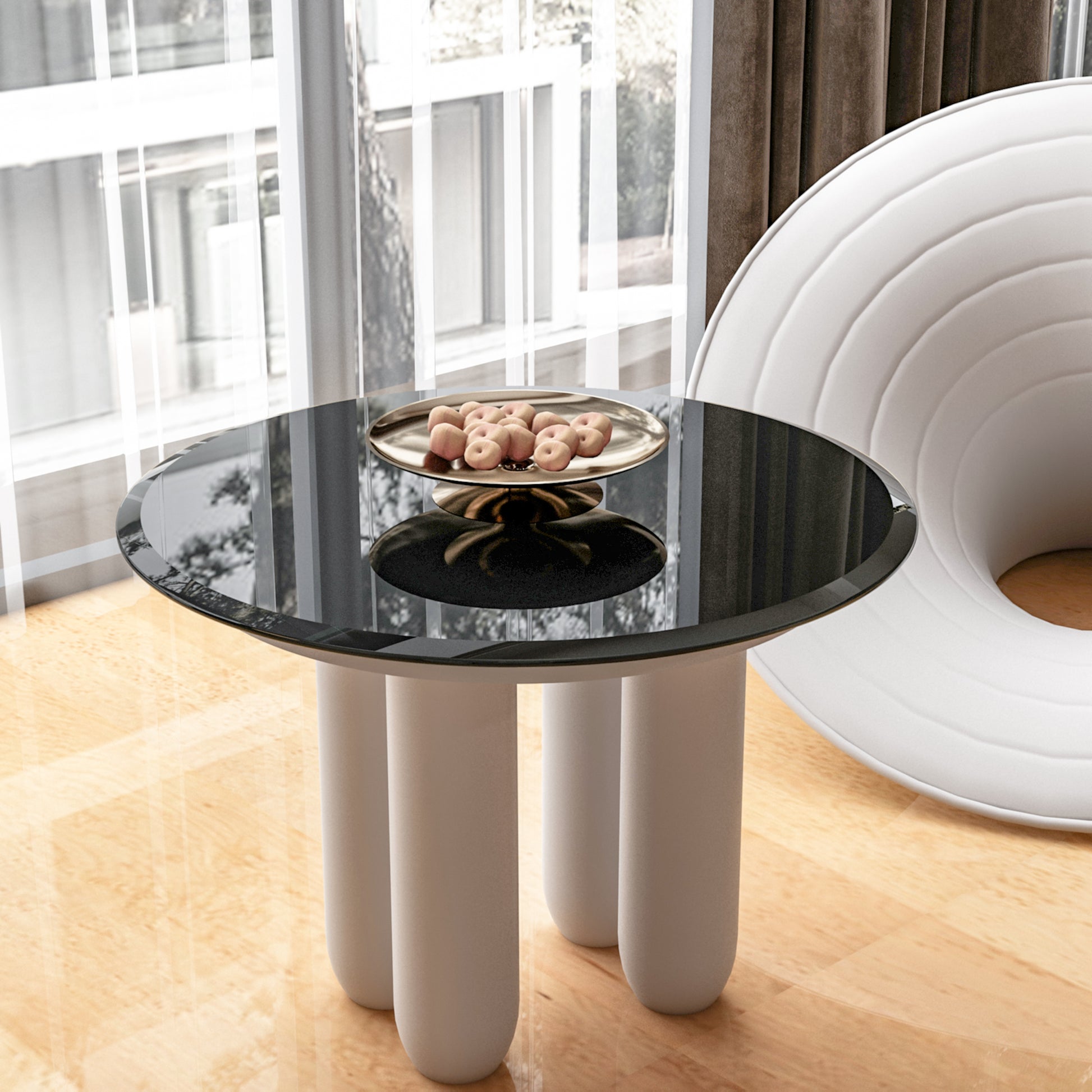 24" Inch Round Tempered Glass Table Top Black Glass 1 2" Inch Thick Beveled Polished Edge Black Tempered Glass