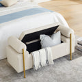 Elegant Upholstered Linen Storage Bench With Cylindrical Arms And Iron Legs For Hallway Living Room Bedroom, Beige Beige Foam