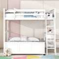 Full Over Full Bunk Bed With Desk, White White Solid Wood Mdf