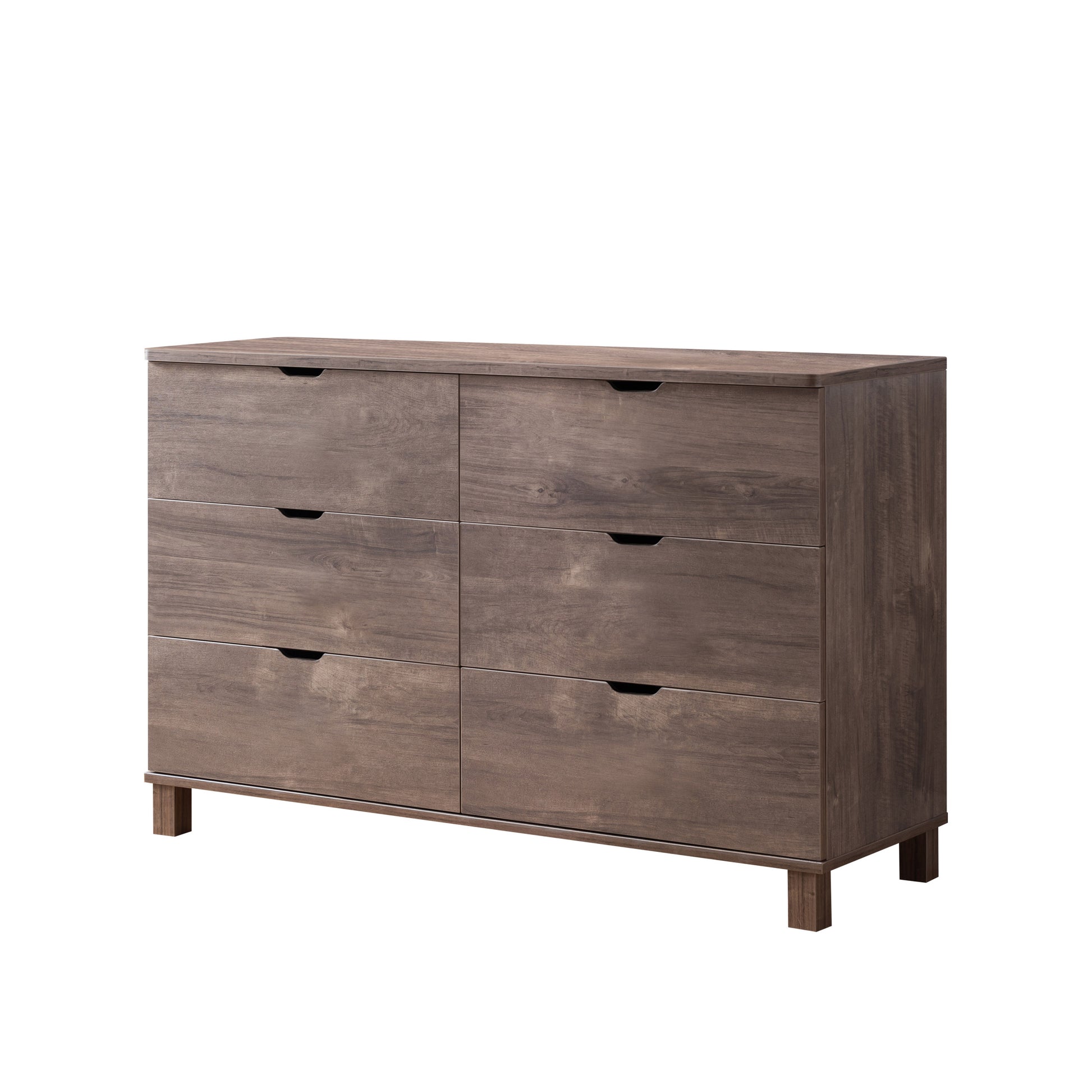 6 Drawer Wide Chest Dresser, Home Storage Chest Organizer With Cut Out Curved Handles, Hazelnut Caramel Particle Board