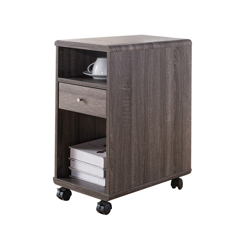 Mobile Chairside Table, Livingroom, Work Office Cabinet With Drawer& Shelves Distressed Grey Grey Particle Board