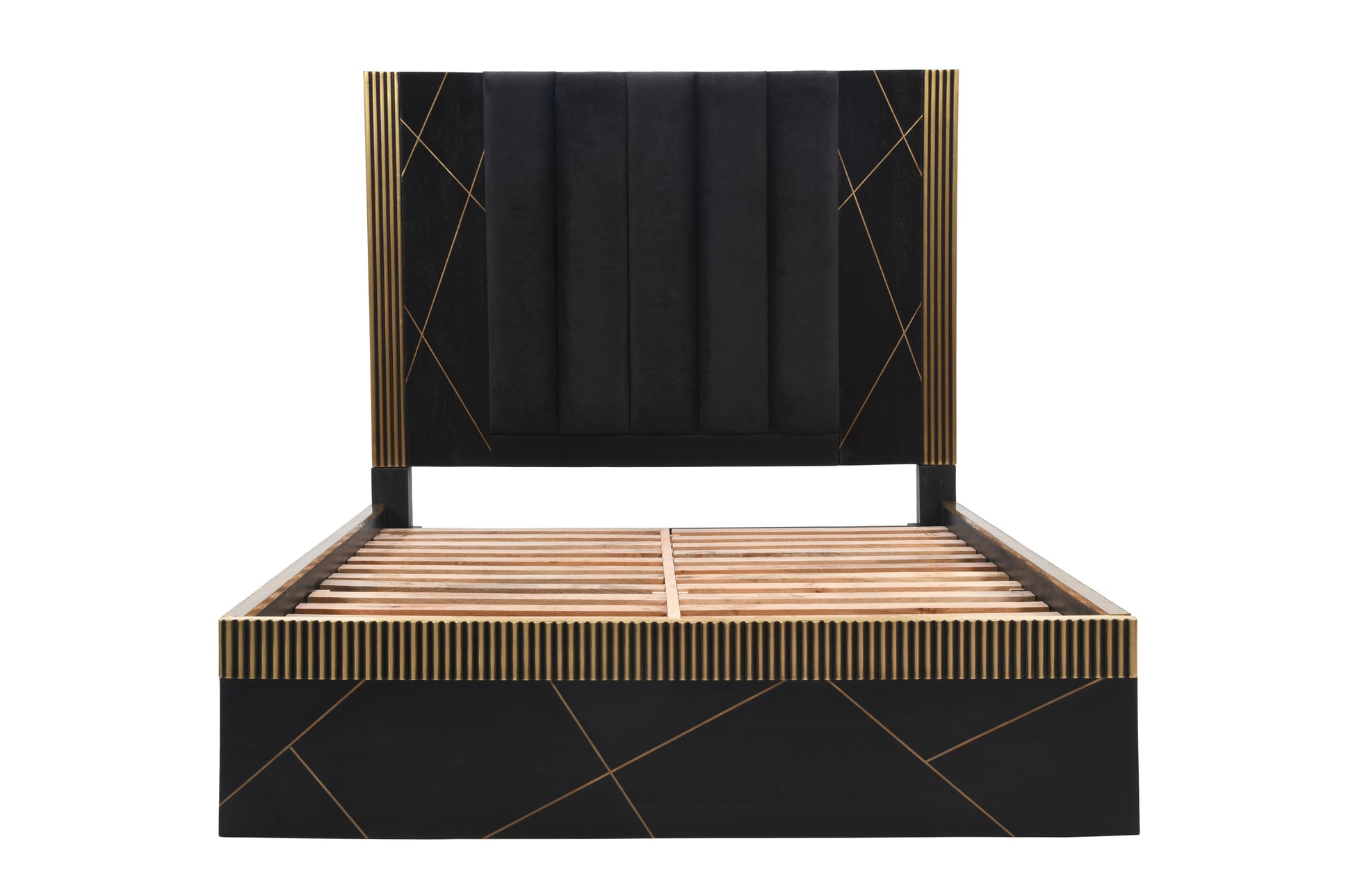 Allure Modern Style 5Pc Queen Bedroom Set Made With Mango Wood And Finished With Brass Metal Box Spring Not Required Queen Black Wood 5 Piece Set Bedroom Bed Included,Chest Included,Dresser Included,Mirror Included,Nightstand Included Contemporary,Modern