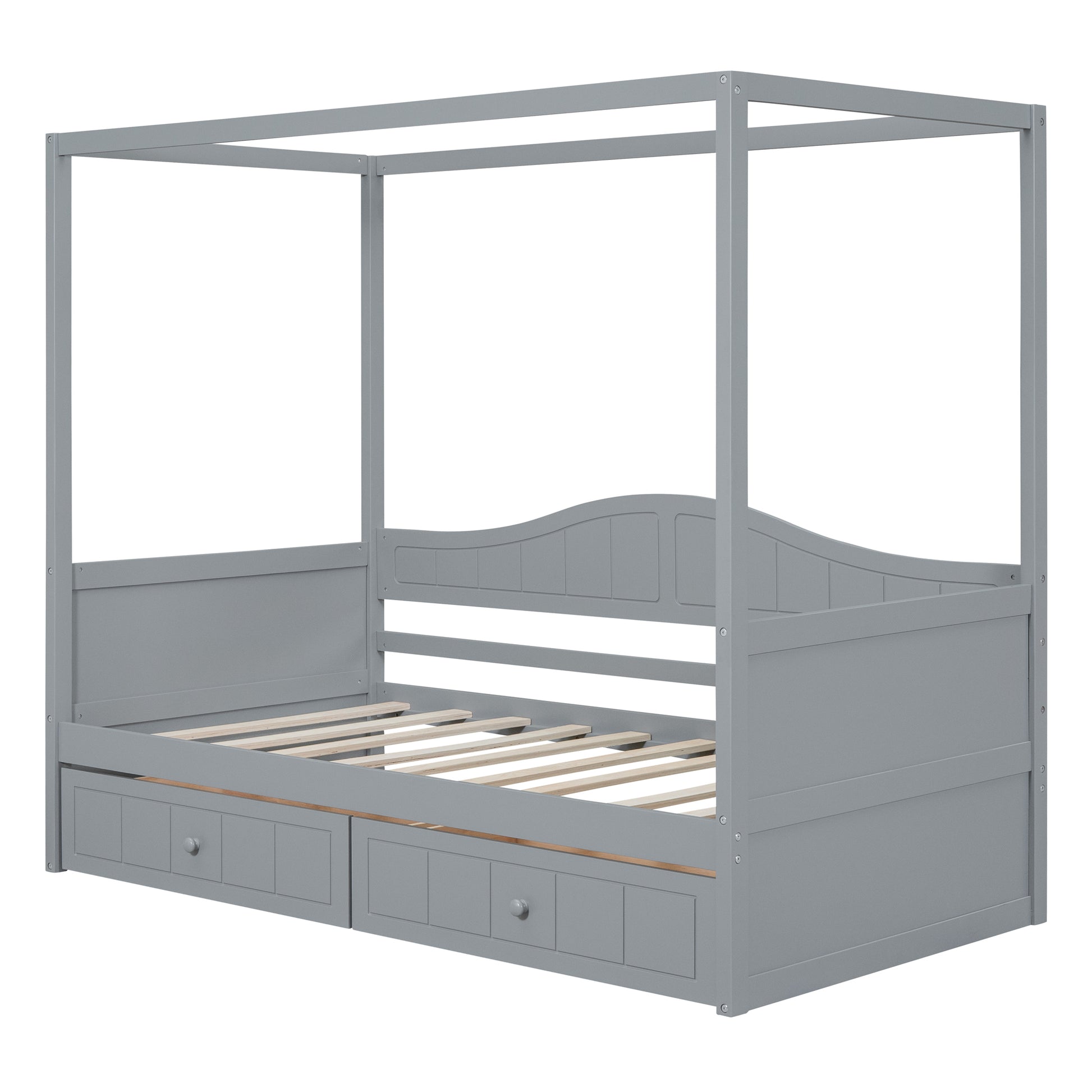 Twin Size Canopy Day Bed With 2 Drawers, Gray Gray Solid Wood Mdf