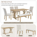 6 Piece Retro Rectangular Dining Table Set, Table With Unique Legs And 4 Upholstered Chairs & 1 Bench For Dining Room And Kitchen Natural Wood Wash Natural Wood Wash Lvl