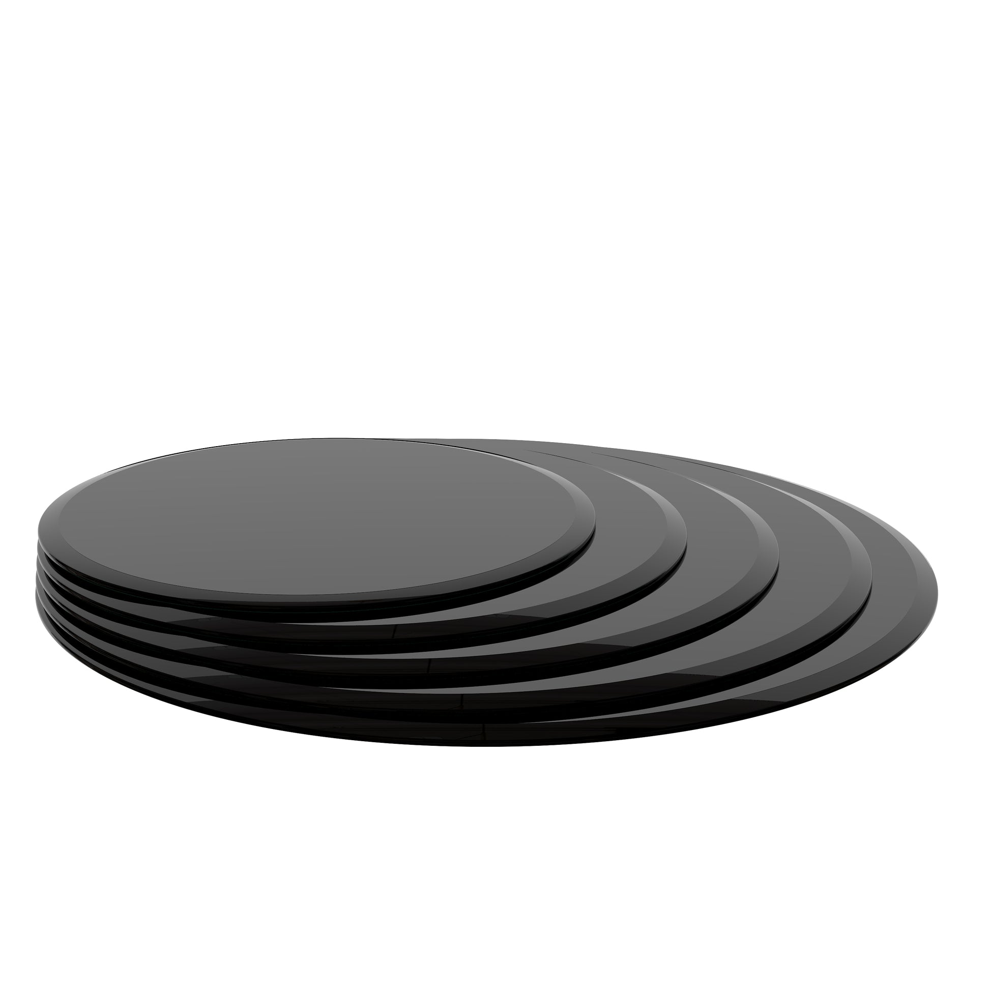24" Inch Round Tempered Glass Table Top Black Glass 2 5 Inch Thick Beveled Polished Edge Black Tempered Glass