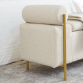 Elegant Upholstered Linen Storage Bench With Cylindrical Arms And Iron Legs For Hallway Living Room Bedroom, Beige Beige Foam