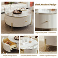 Modern Round Coffee Table With 2 Large Drawers Storage Accent Table 31.5'' Off White Mdf