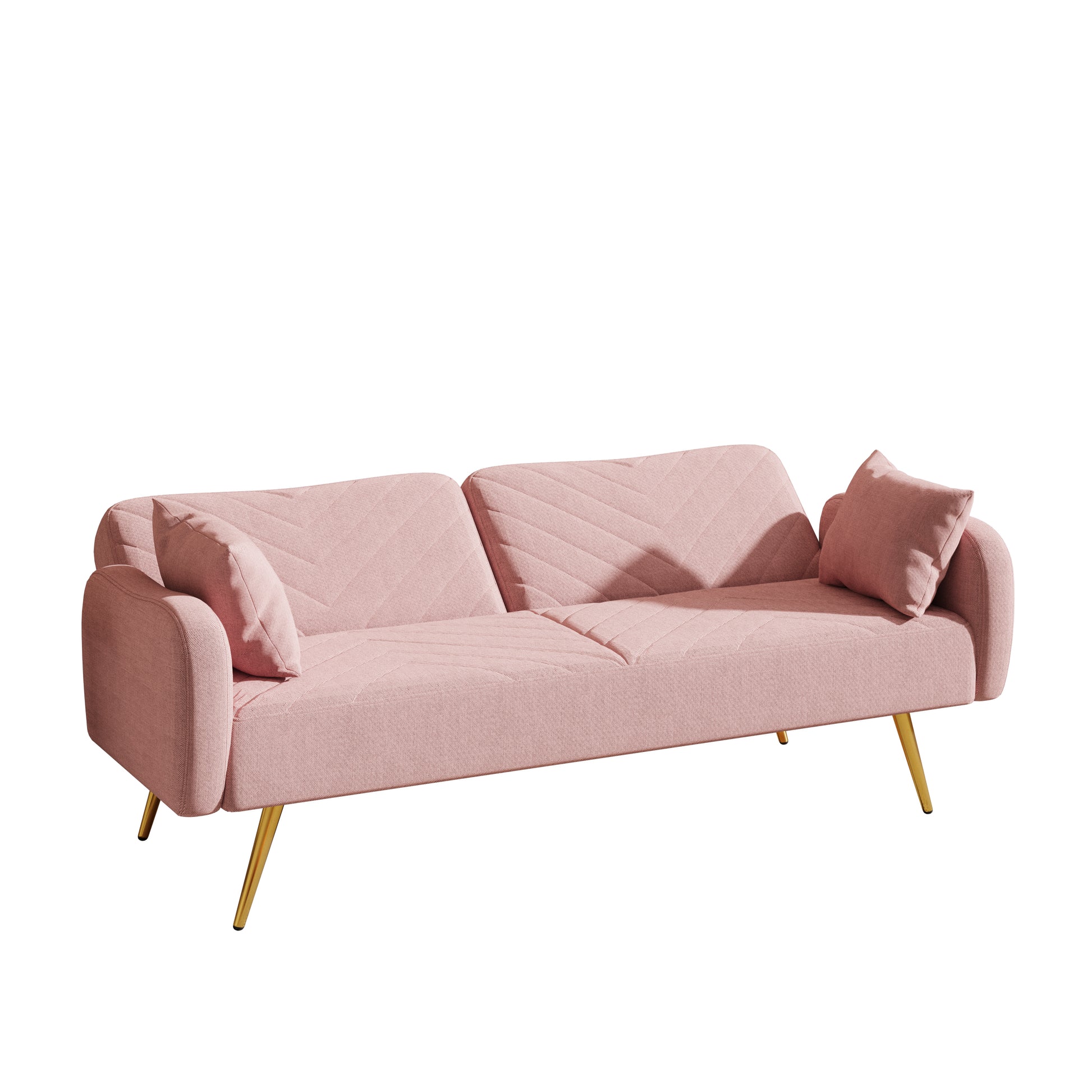 70.47" Pink Fabric Double Sofa With Split Backrest And Two Throw Pillows,Suitable For Living Room, Apartment, Home Office Pink Wood Primary Living Space Eucalyptus Square Arms Foam Fabric 2 Seat