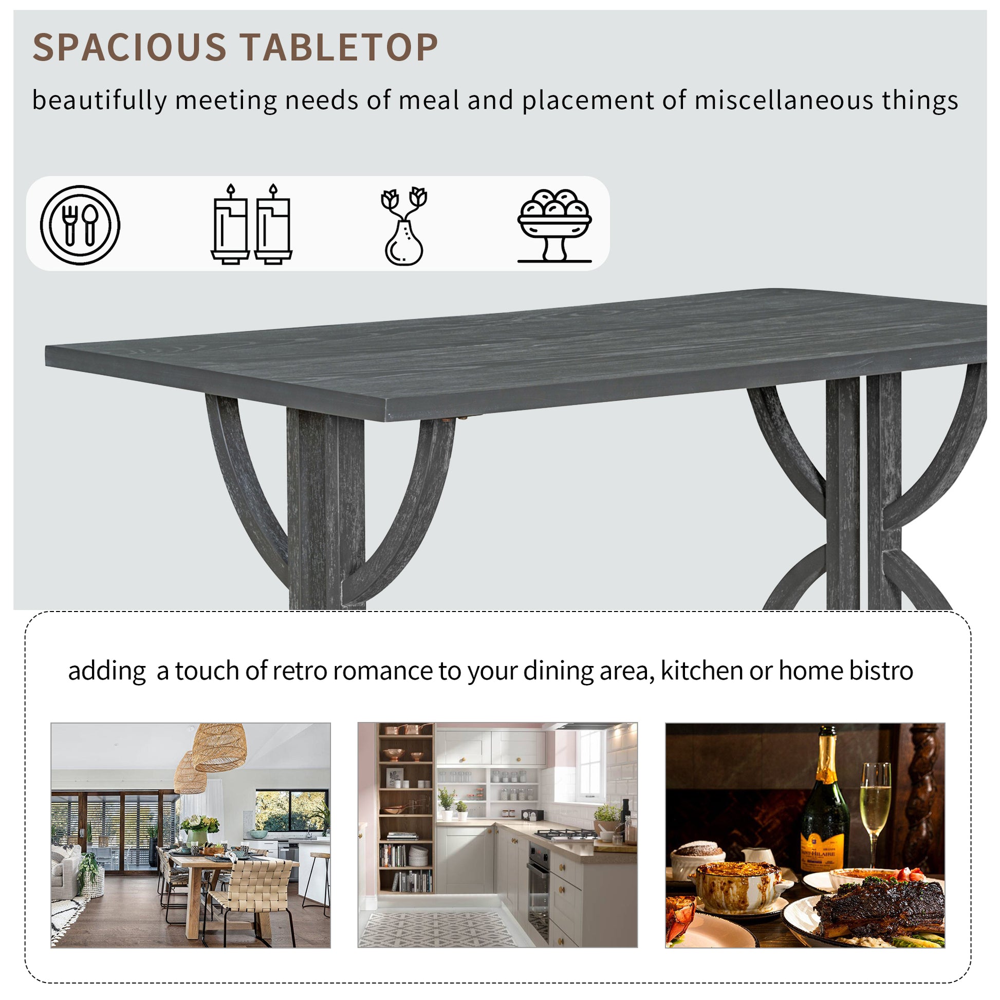 6 Piece Retro Rectangular Dining Table Set, Table With Unique Legs And 4 Upholstered Chairs & 1 Bench For Dining Room And Kitchen Gray Wash Gray Wash Lvl