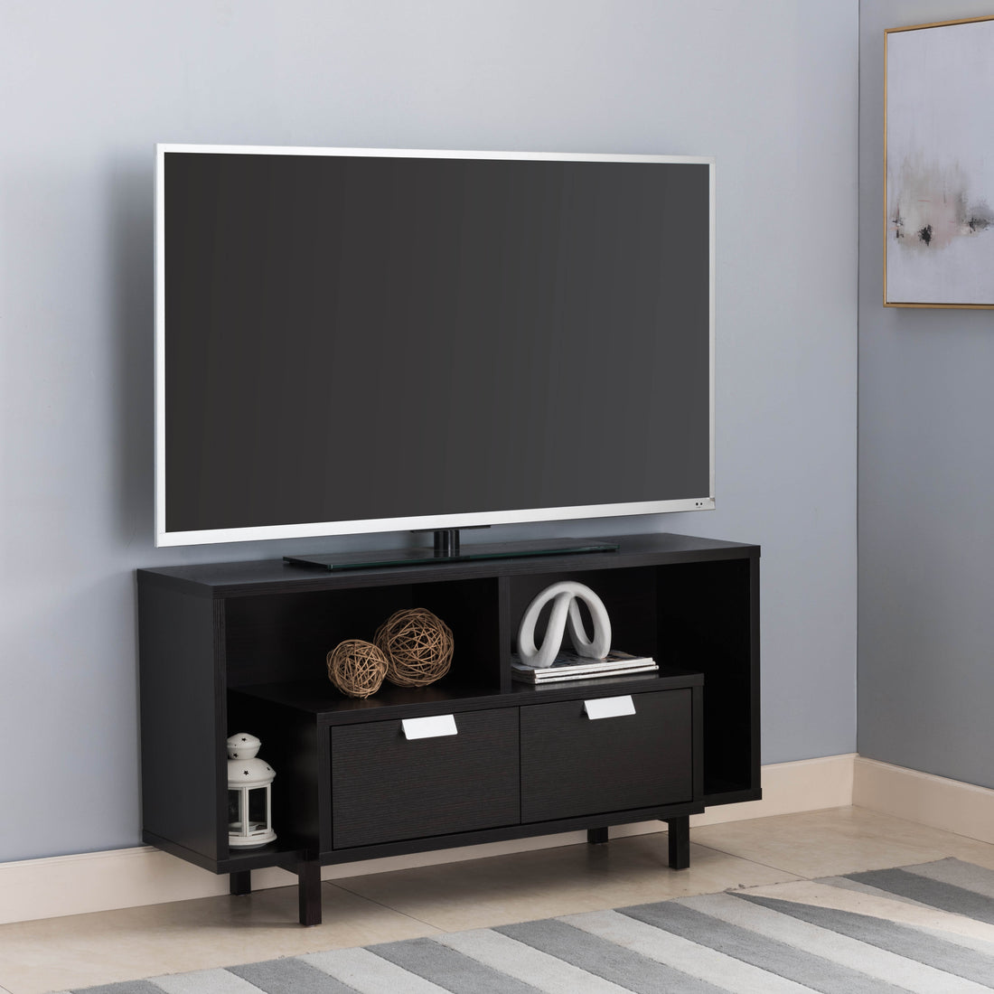 Tv Console Table With 2 Drawers And Open Shelving Red Cocoa Espresso 40 49 Inches Particle Board