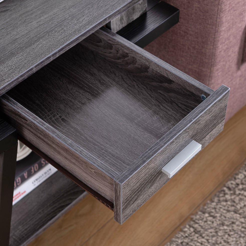 Home End Table With Drawer, Side Table With Storage Shelf In Distressed Grey & Black Grey Particle Board