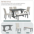 6 Piece Retro Rectangular Dining Table Set, Table With Unique Legs And 4 Upholstered Chairs & 1 Bench For Dining Room And Kitchen Gray Wash Gray Wash Lvl