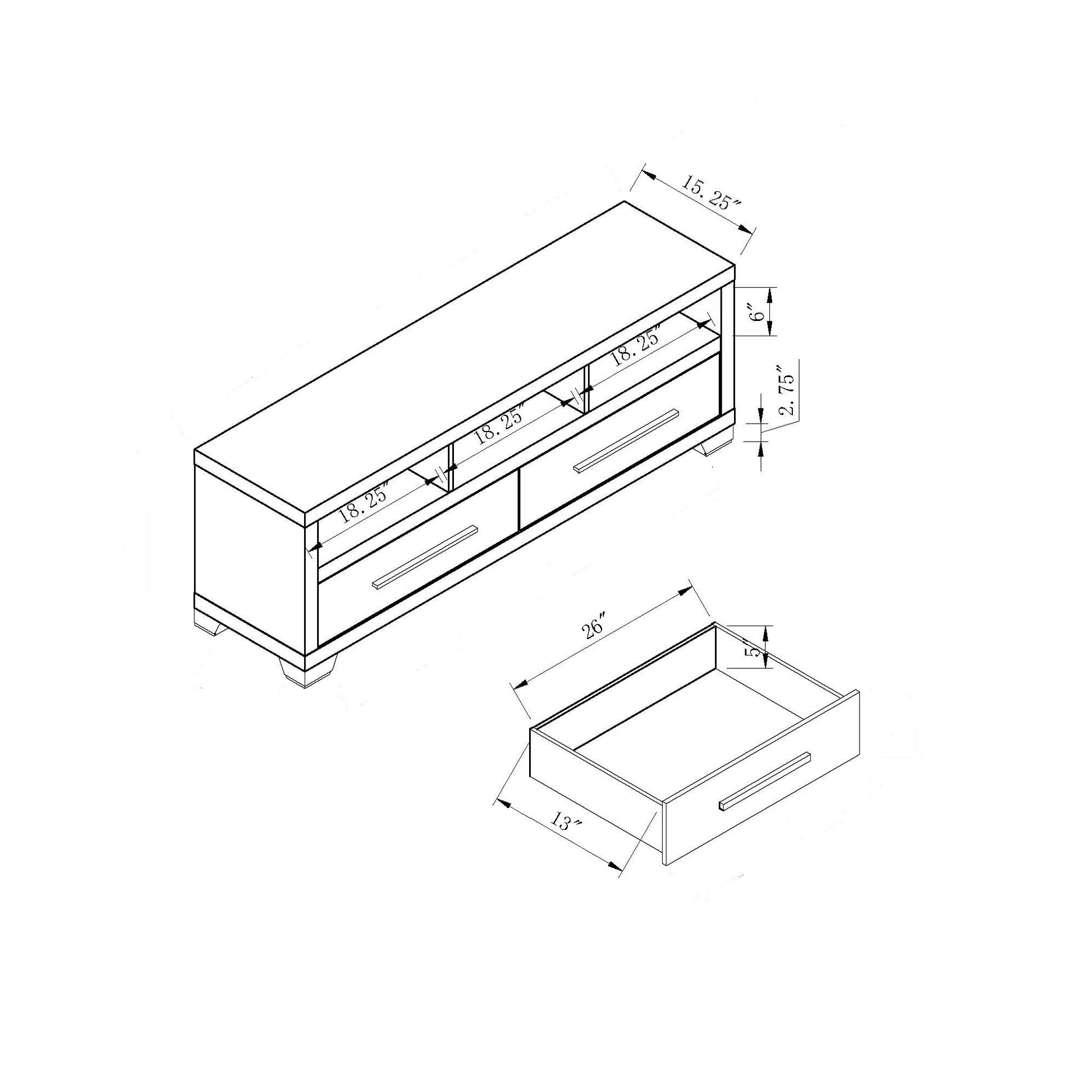 60" Tv Stand, Home Entertainment Console With 2 Drawers,3 Shelves In White White 50 59 Inches Particle Board