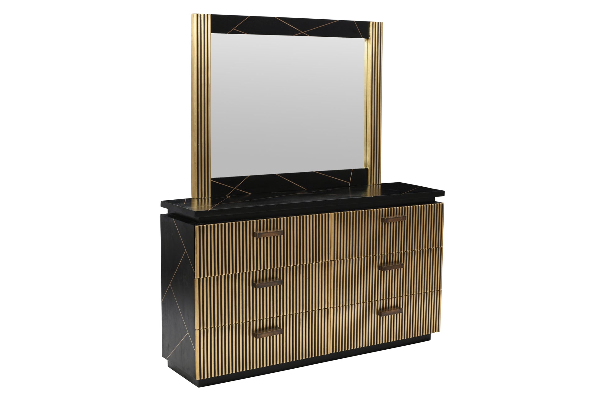 Allure Modern Style 4Pc Queen Bedroom Set Made With Mango Wood And Finished With Brass Metal Box Spring Not Required Queen Black Wood 4 Piece Set Bedroom Bed Included,Dresser Included,Mirror Included,Nightstand Included Contemporary,Modern Solid Wood Mdf