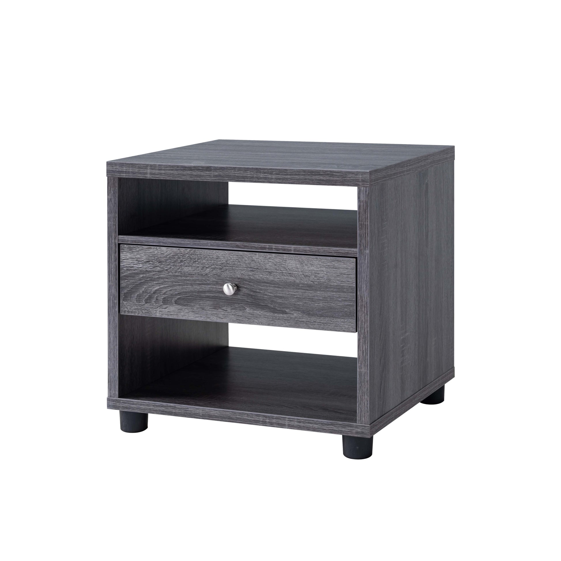 20 Inch End Table, Entryway Display Storage Cabinet With One Drawer, Distressed Grey & Black Grey Particle Board