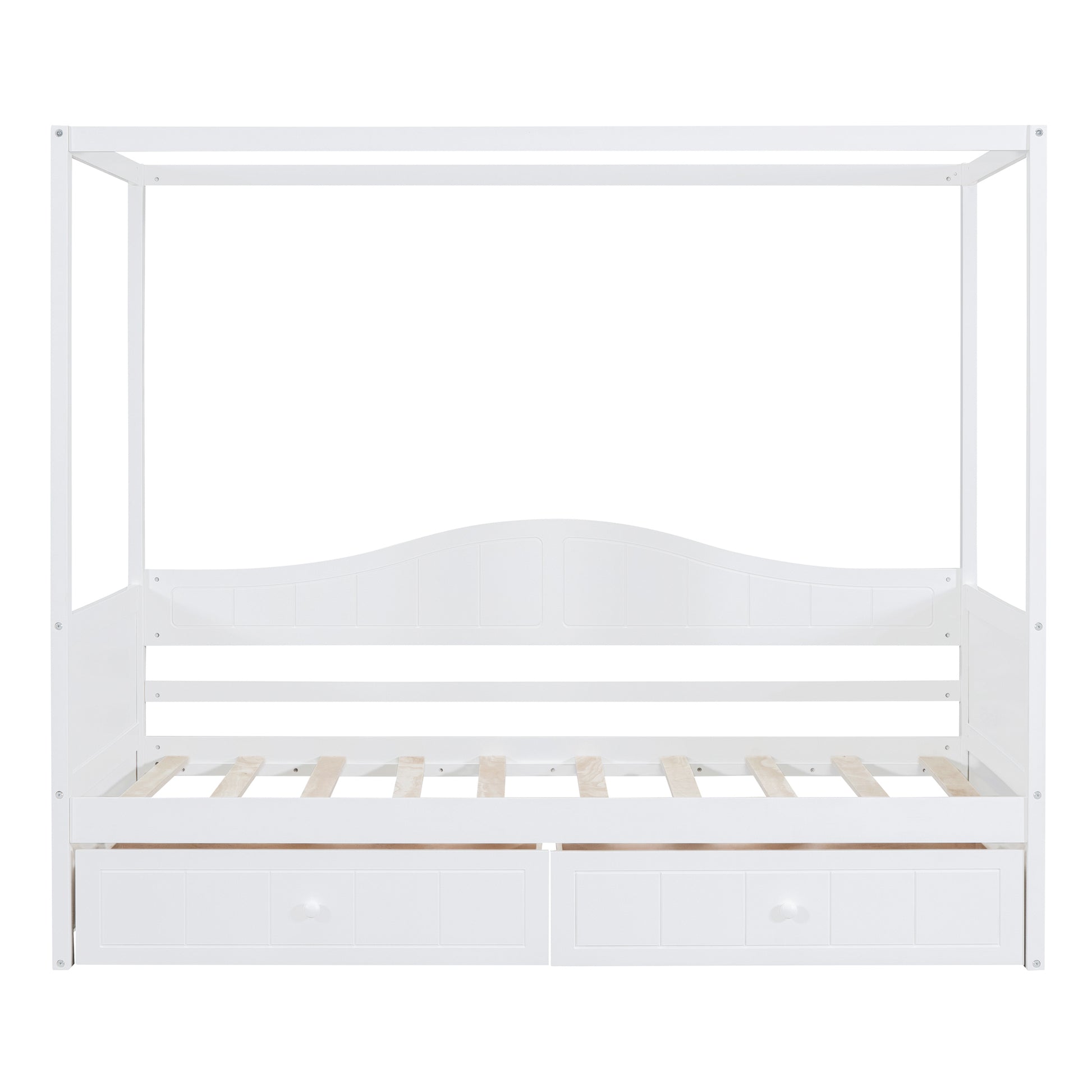 Twin Size Canopy Day Bed With 2 Drawers, White White Solid Wood Mdf
