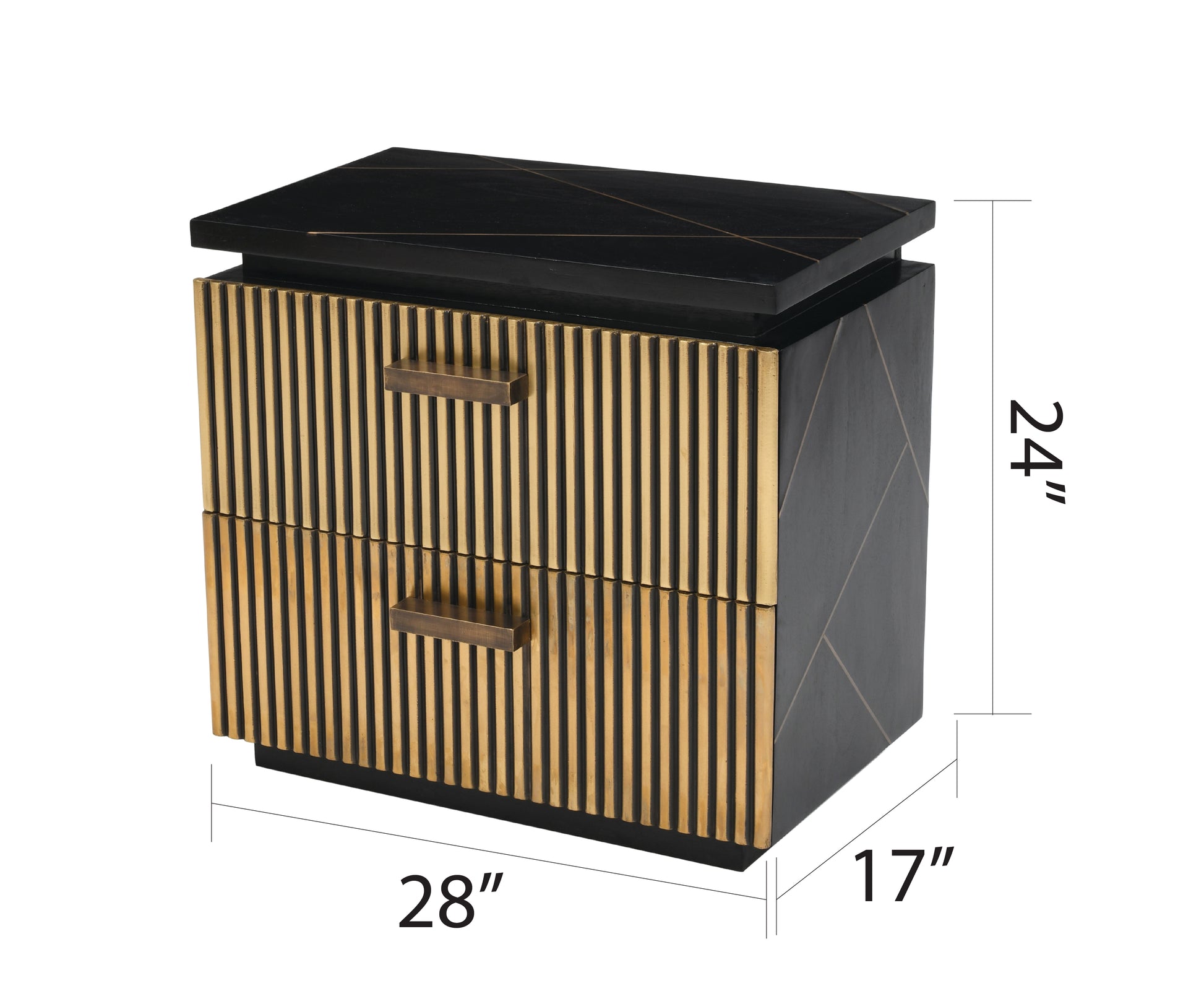 Allure Modern Style 2 Drawer Nightstand Made With Mango Wood And Finished With Brass Metal Black 2 Drawers Bedroom Contemporary,Modern Wood