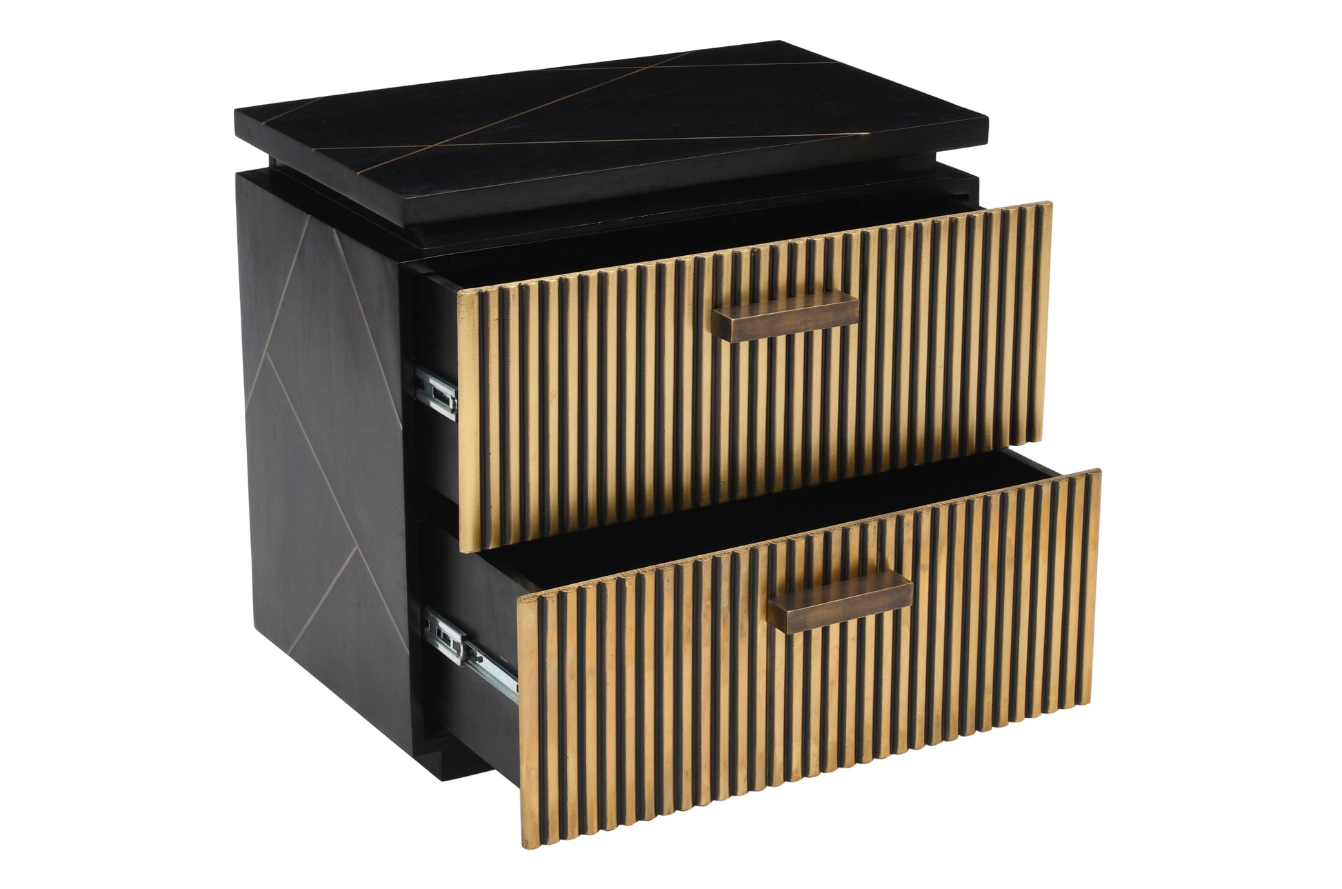 Allure Modern Style 2 Drawer Nightstand Made With Mango Wood And Finished With Brass Metal Black 2 Drawers Bedroom Contemporary,Modern Wood