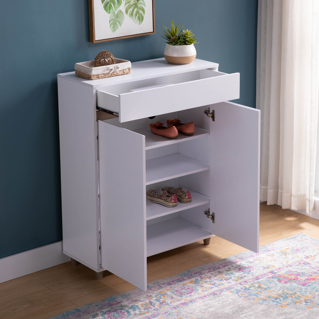 4 Tier Entryway Storage Cabinet, Shoe Cabinet White & Dark Taupe White Particle Board